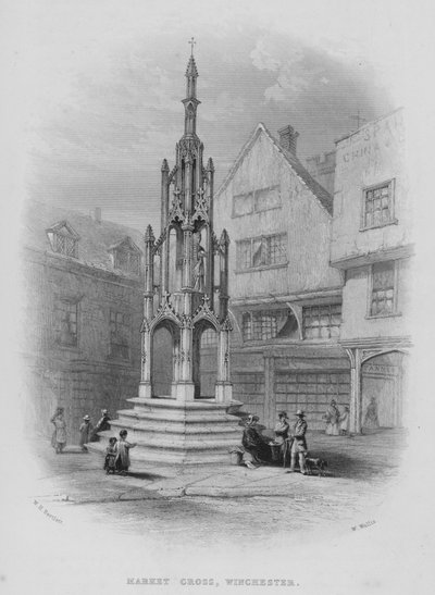 Marktkruis, Winchester (gravure) door William Henry Bartlett