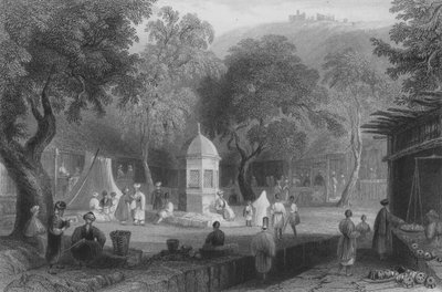 Marktscène en fontein, Antiochië door William Henry Bartlett