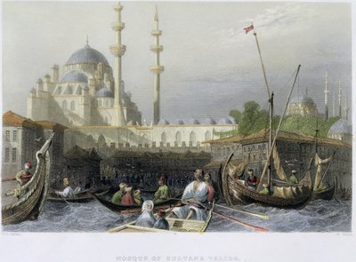 Moskee van Sultana Valide vanaf de Haven, gegraveerd door William Wallis, c.1850 door William Henry Bartlett