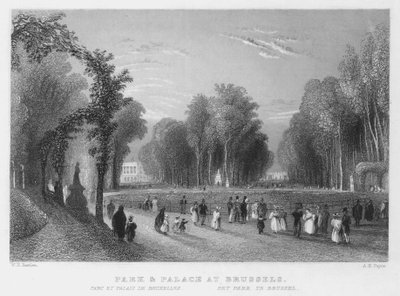 Park en Paleis in Brussel (gravure) door William Henry Bartlett