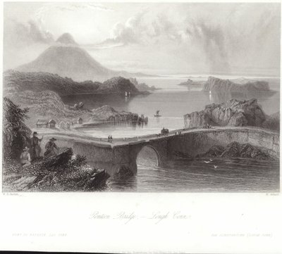 Pontonbrug op Lough Conn door William Henry Bartlett