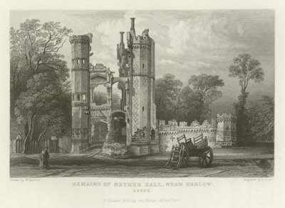 Restanten van Nether Hall, nabij Harlow, Essex door William Henry Bartlett