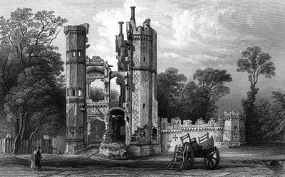 Restanten van Nether Hall, nabij Harlow, Essex, gegraveerd door John Rogers, c.1832 door William Henry Bartlett
