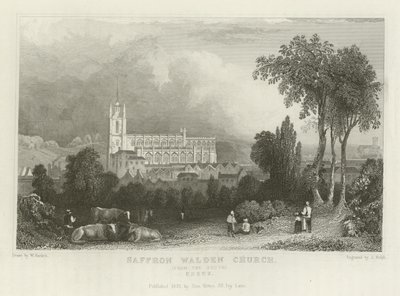 Saffron Walden Kerk, vanaf het Zuiden, Essex door William Henry Bartlett