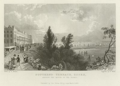 Southend Terrace, Essex, toont de monding van de Theems door William Henry Bartlett