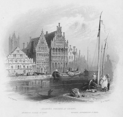 Spaanse Huizen in Gent door William Henry Bartlett