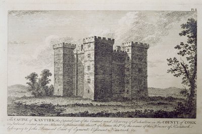 Het kasteel van Kanturk, County Cork, Ierland in de 1800s, uit 