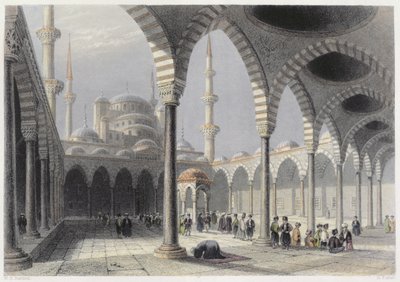 Het Hof van de Moskee van Sultan Achmet, Istanbul, gegraveerd door S. Fisher door William Henry Bartlett
