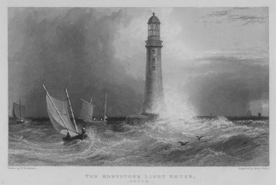 De Eddystone Vuurtoren, Devon (gravure) door William Henry Bartlett