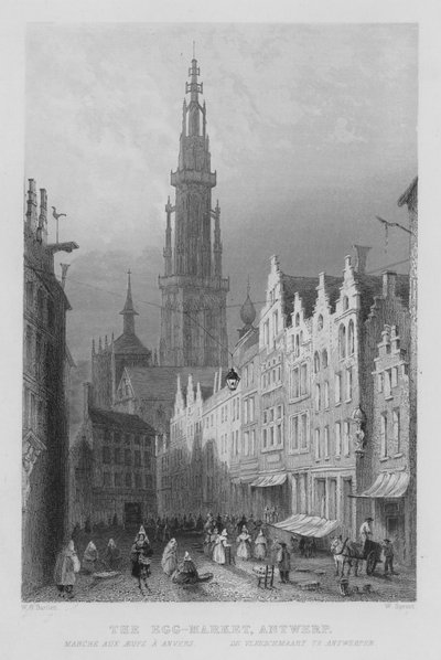 De Eierenmarkt, Antwerpen door William Henry Bartlett