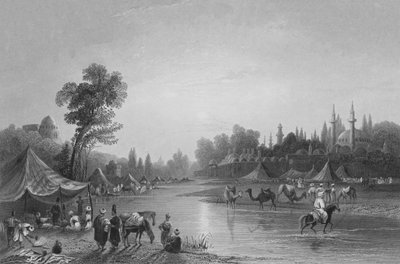 De Rivier Barrada, de Oude Pharpar, een Rivier van Damascus door William Henry Bartlett