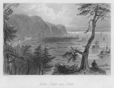Houtdepot bij Quebec (gravure) door William Henry Bartlett
