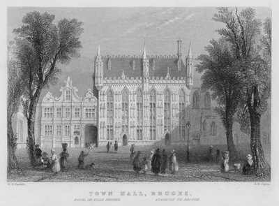 Stadhuis, Brugge door William Henry Bartlett