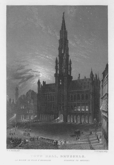 Stadhuis, Brussel door William Henry Bartlett