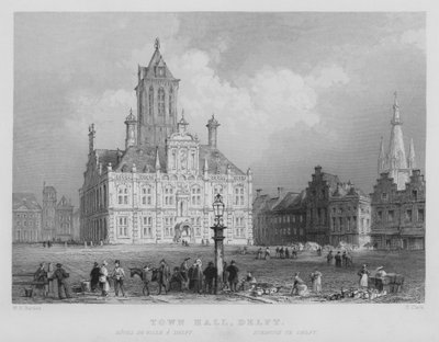 Stadhuis, Delft door William Henry Bartlett