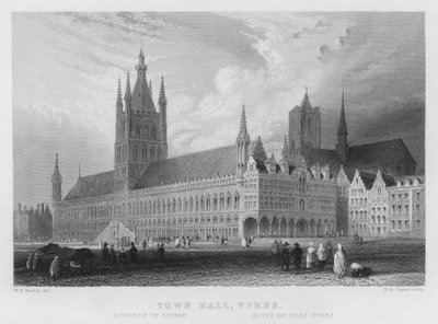 Stadhuis, Ieper (gravure) door William Henry Bartlett
