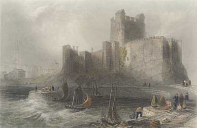 Uitzicht op Carrickfergus Castle door William Henry Bartlett