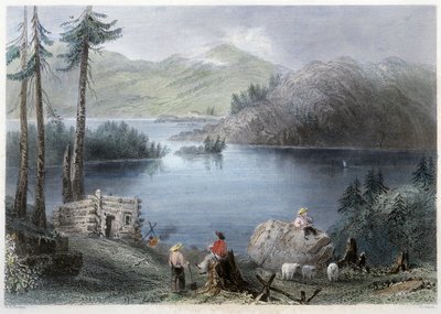Uitzicht op meer en grens - in "Canadian scenery illustrated" door Bartlett W. H. door William Henry Bartlett