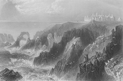 Uitzicht op Slaines Castle, nabij Peterhead door William Henry Bartlett