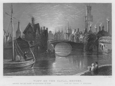 Uitzicht op het Kanaal, Brugge door William Henry Bartlett