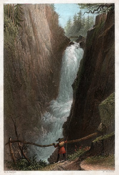 Watervallen van de Aar, in het Aar Gotthard massief, Zwitserse Alpen, ca. 1850 door William Henry Bartlett