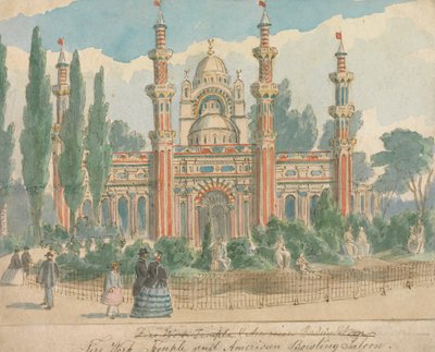Vuurwerktempel en Amerikaans gebouwsalon door William Henry Brooke