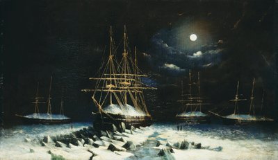 De Britse Marine Franklin Zoekexpeditie: H.M.S Resolute, Assistance, Intrepid en Pioneer overwinteren in het Noordpoolgebied, 1850-51 door William Henry Browne