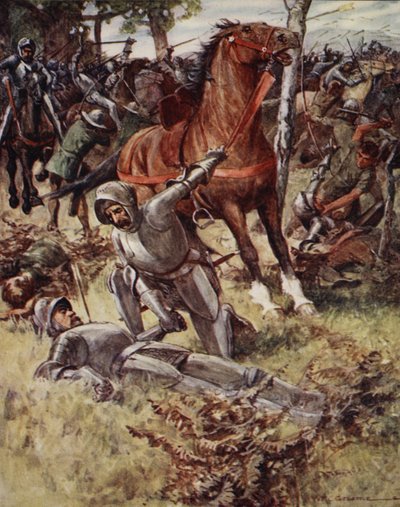 Toen hij het leven verliet, nam Graaf Percy de dode man bij de hand, uit Ballads of Famous Fights, Eerste Editie, 1920 door William Henry Charles Groome