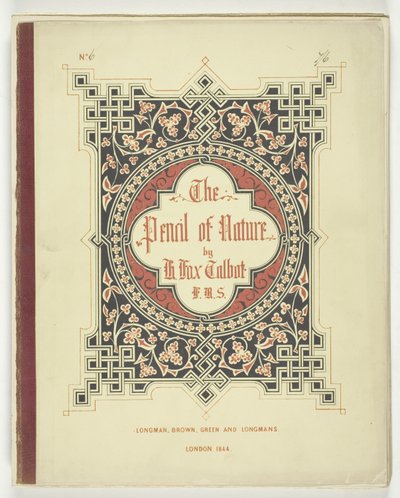 Omslag en tekst uit "The Pencil of Nature," Londen, 1844 door William Henry Fox Talbot