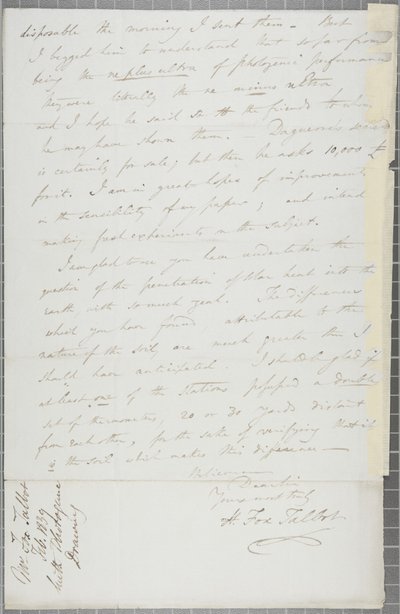 Ondertekende brief van William Henry Fox Talbot aan James David Forbes door William Henry Fox Talbot