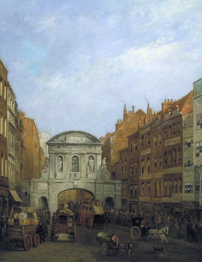 Temple Bar vanaf de Strand, Londen door William Henry Haines