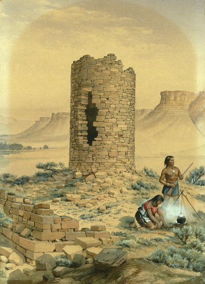 Oude stenen ronde toren door William Henry Holmes
