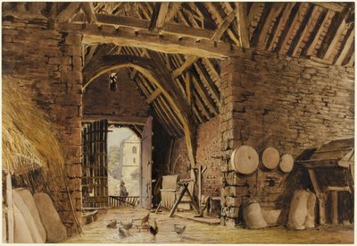Een Schuurinterieur door William Henry Hunt