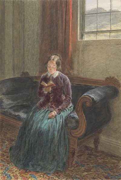 Een dame die leest, genaamd mevrouw William Hunt door William Henry Hunt