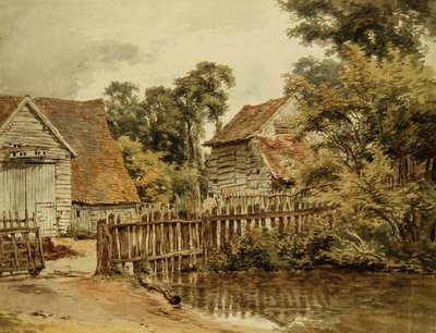 Boerenerf met Vijver door William Henry Hunt