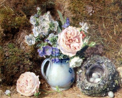 Stilleven van Bloemen en Nest door William Henry Hunt