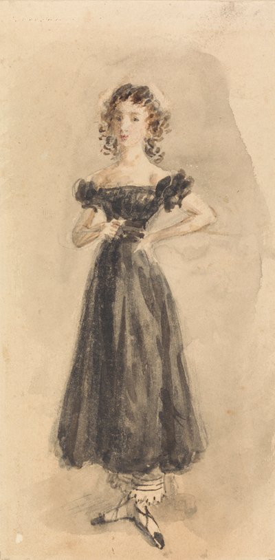 Studie van een jong meisje, met krullen, in een zwarte avondjurk door William Henry Hunt
