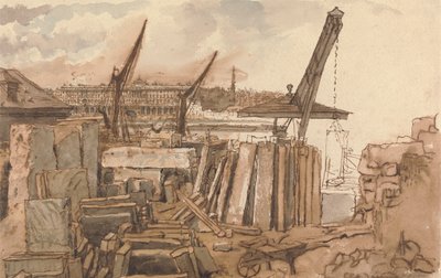 De bouw van de Waterloo-brug door William Henry Hunt
