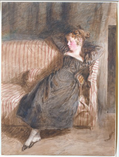 Jong Meisje Slapend op een Bank door William Henry Hunt