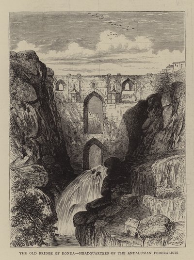 De oude brug van Ronda, hoofdkwartier van de Andalusische federalisten door William Henry James Boot
