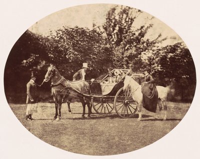 Paardenkoets en vrouwelijke ruiter door William Henry Lake Price