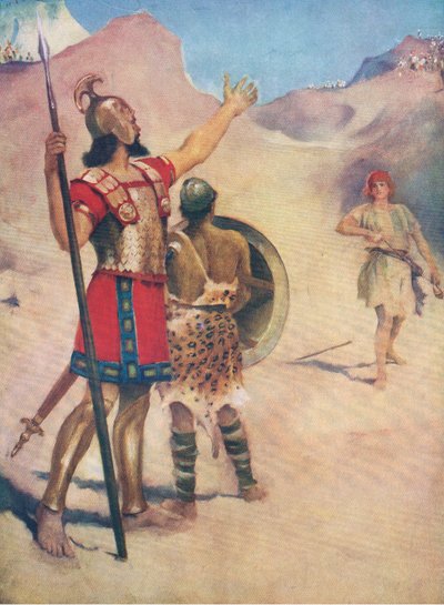 David en Goliath, uit Het Bijbel Prentenboek uitgegeven door Thomas Nelson, ca.1950 door William Henry Margetson