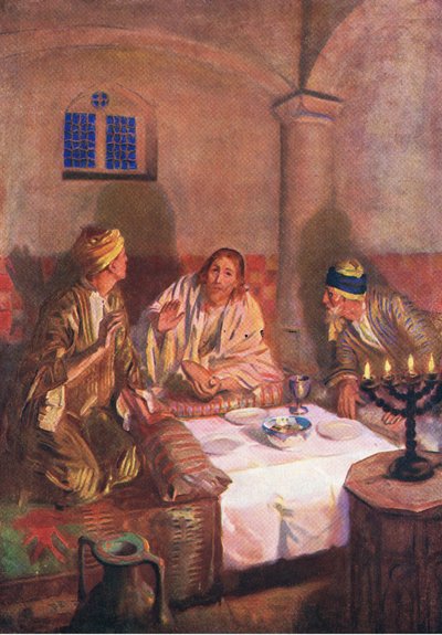 Avond in Emmaüs, uit Het Bijbel Prentenboek gepubliceerd door Thomas Nelson, ca.1950 door William Henry Margetson