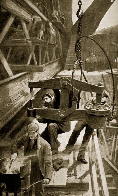Hydraulisch klinken op de Forth Bridge door William Henry Margetson