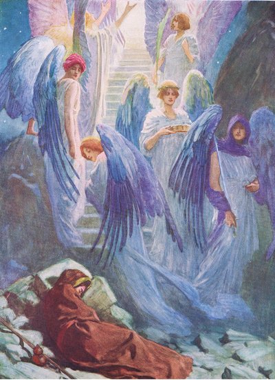 Jakobs droom, uit Het Bijbel Prentenboek uitgegeven door Thomas Nelson, ca.1950 door William Henry Margetson