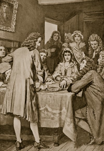 Paterson legt het Darien-plan uit in Edinburgh, 1694, illustratie uit 
