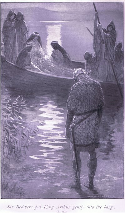 Sir Bedivere legde koning Arthur voorzichtig in de boot door William Henry Margetson
