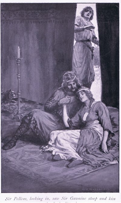Sir Pelleas, die naar Binnen Kijkt, Zag Sir Gawaine Buigen en de Dame Ettard Kussen door William Henry Margetson