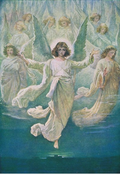 Het engelenkoor, uit Het Bijbel Prentenboek uitgegeven door Thomas Nelson, ca.1950 door William Henry Margetson
