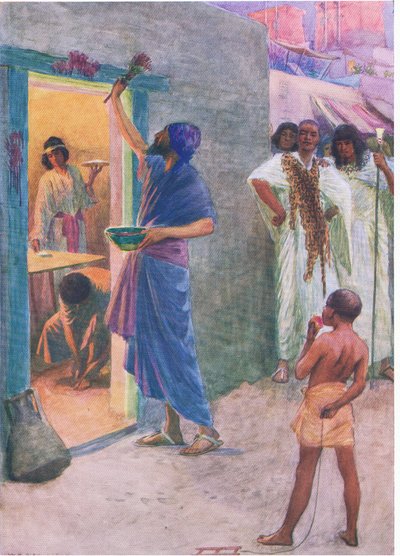 Het eerste Pascha, uit Het Bijbel Prentenboek uitgegeven door Thomas Nelson, ca.1950 door William Henry Margetson